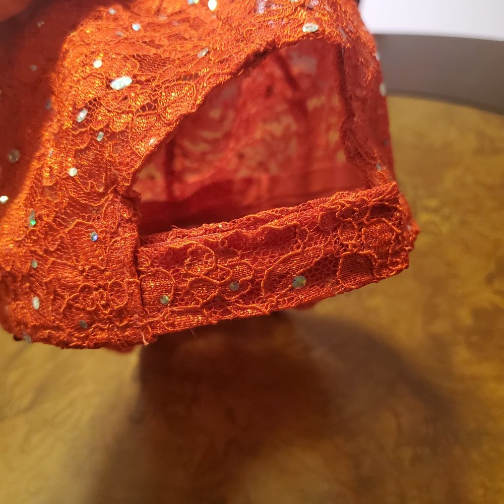 Very sparkly lace ballcap - Red - With Adjustable Velcro Band - Picture 3 of 4